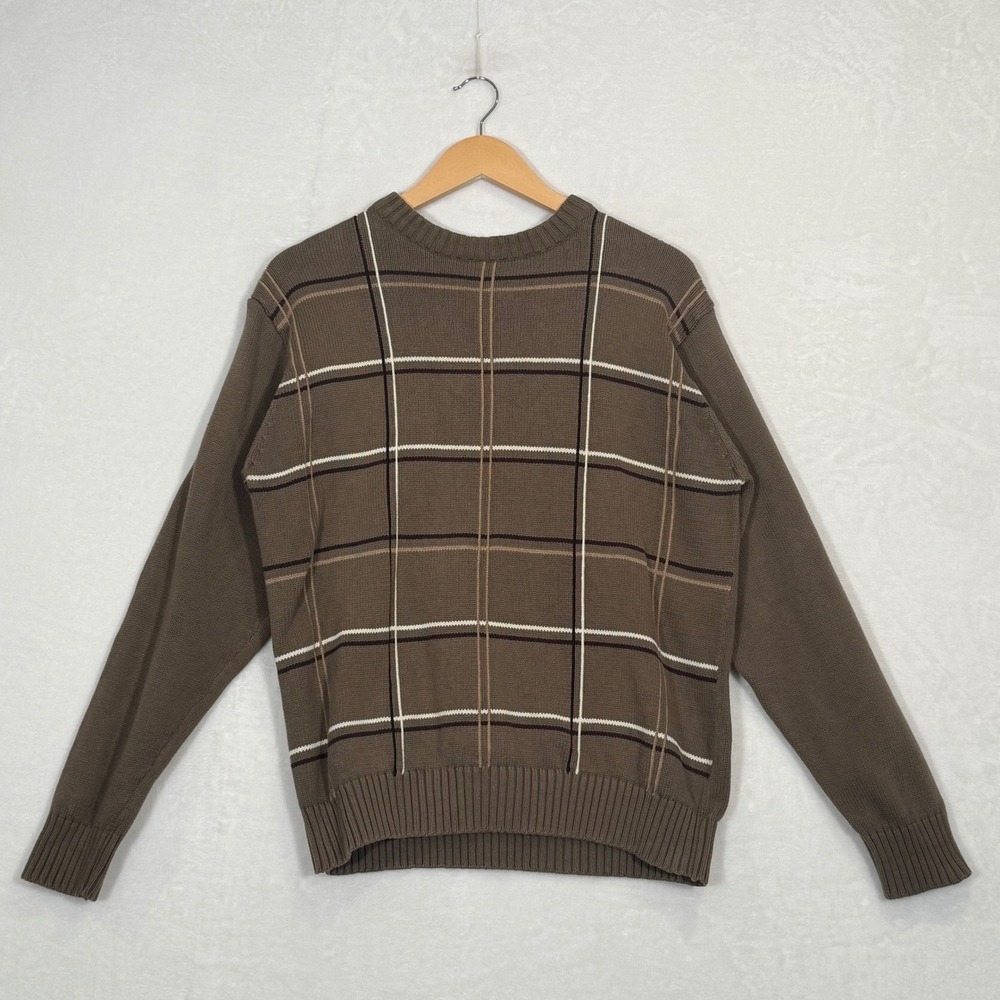 Vintage Olive Green Striped Plaid Crewneck Sweater Large